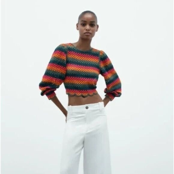 ZARA OPEN BACK KNIT CROCHET TOP Sz L EUC